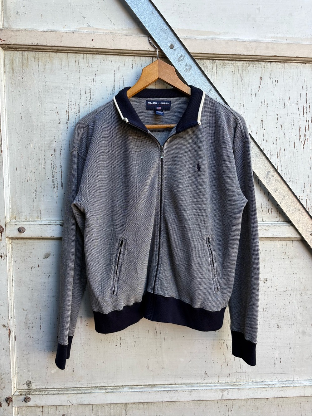 Vintage Polo Ralph Lauren Sport Zip Up Blue Grey Cotton Track Jacket Men’s M
